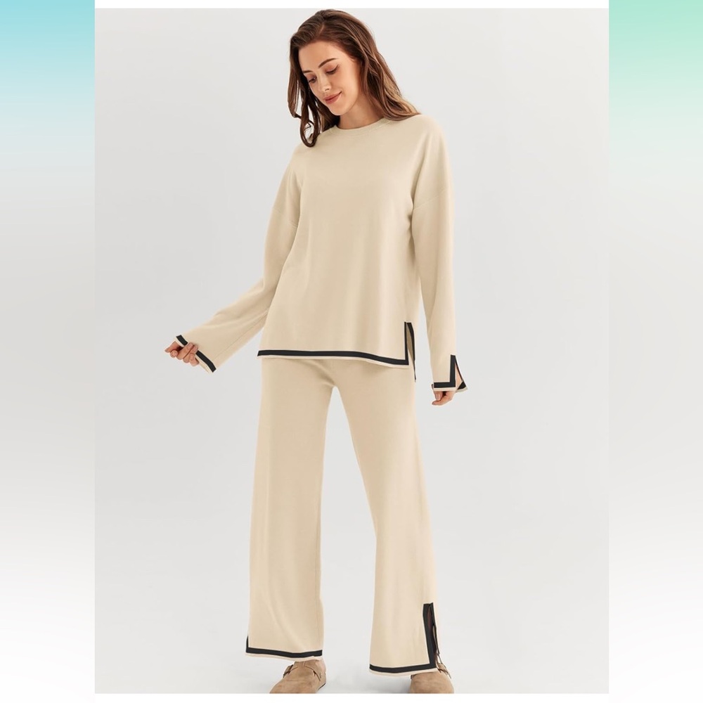 LILLUSORY -  2 Piece Lounge Set Outfits Long Sleeve Sweater Tops Wide Leg Pants